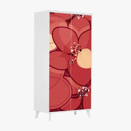 Sticker pour armoire motif floral rouge et crème – Wallnifity®