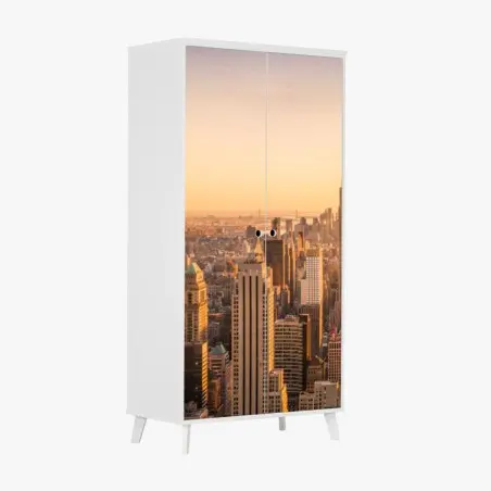 Sticker pour armoire panorama doré de New York au coucher du soleil – Wallnifity®