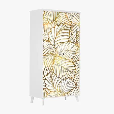 Sticker pour armoire motif feuilles tropicales dorées – Wallnifity®