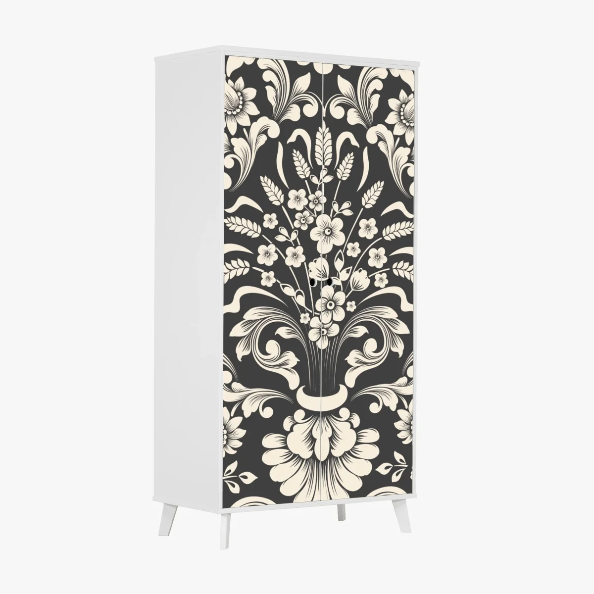 Sticker pour armoire motif floral baroque élégant noir et crème – Wallnifity® Sticker pour armoire motif floral baroque élégant noir et crème – Wallnifity®