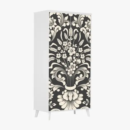 Sticker pour armoire motif floral baroque élégant noir et crème – Wallnifity®