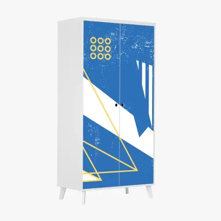 Sticker pour armoire composition géométrique bleue et jaune – Wallnifity®