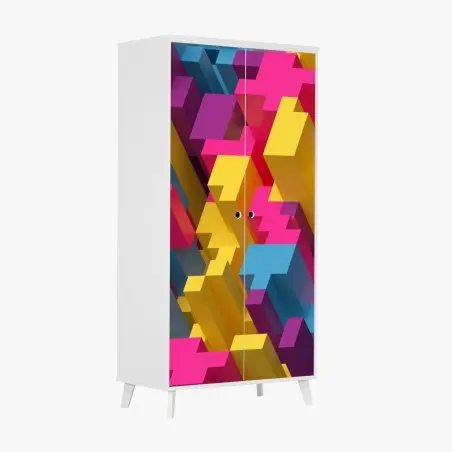 Sticker pour armoire motif voxel coloré abstrait – Wallnifity®