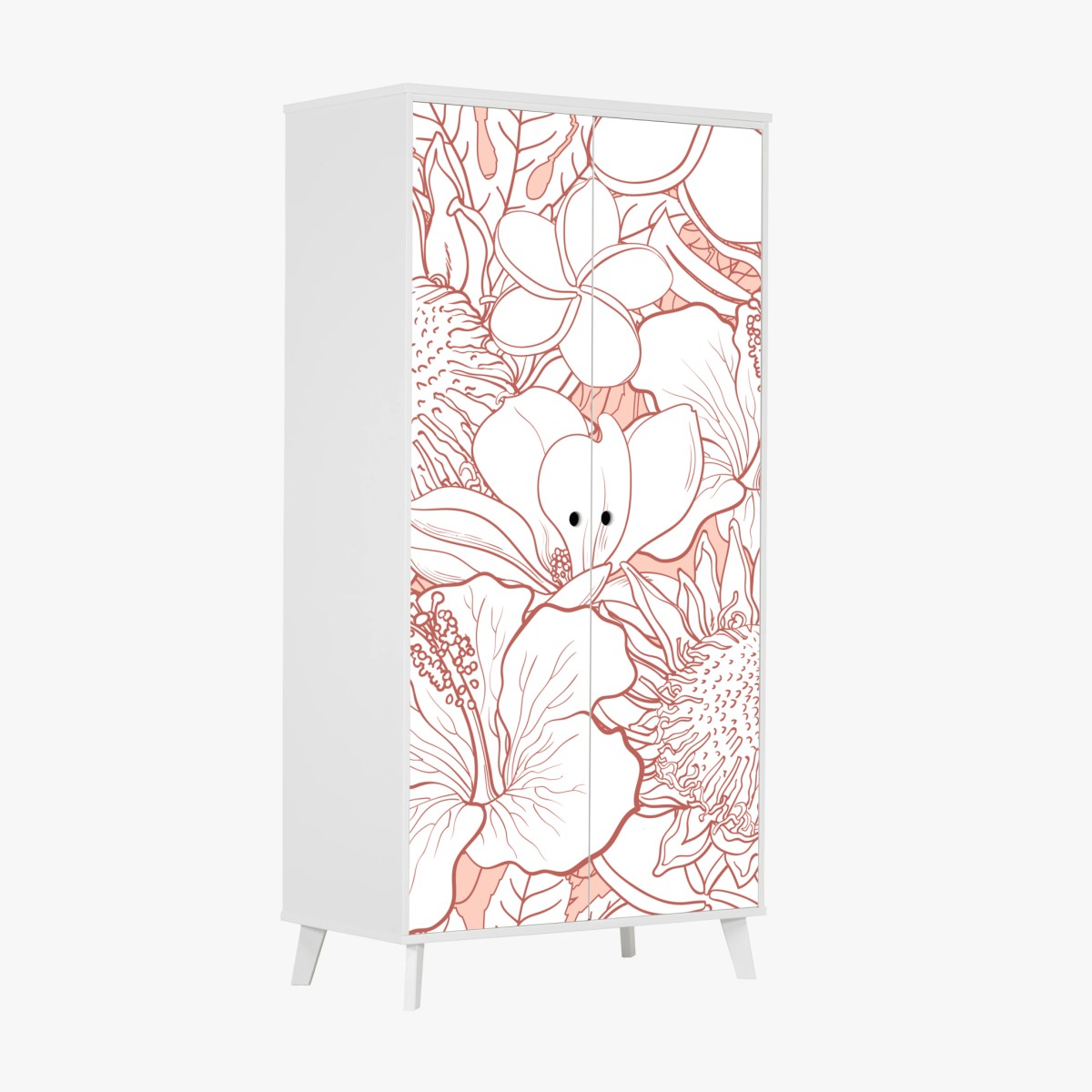 Sticker pour armoire motif floral tropical aux lignes saumon – Wallnifity®