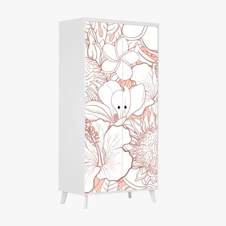 Sticker pour armoire motif floral tropical aux lignes saumon – Wallnifity®