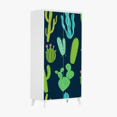 Sticker pour armoire motif botanique de cactus et succulentes vertes et bleues – Wallnifity®