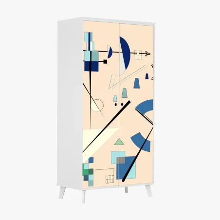 Sticker pour armoire composition géométrique abstraite bleu-vert minimaliste – Wallnifity®