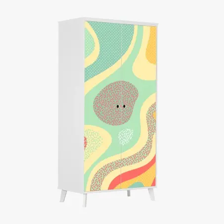 Sticker pour armoire composition abstraite menthe et corail aux motifs organiques – Wallnifity®