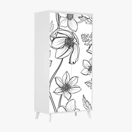 Sticker pour armoire motif floral délicat en noir et blanc – Wallnifity®