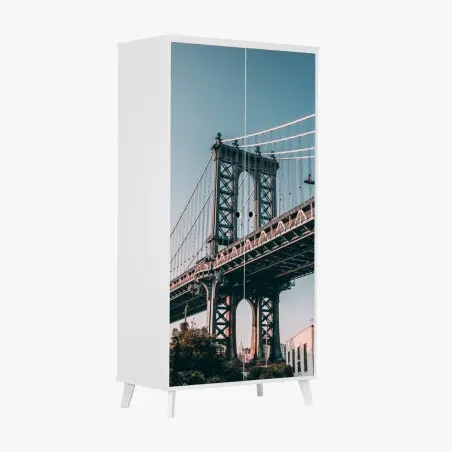 Sticker pour armoire vue urbaine du pont de Manhattan depuis Brooklyn – Wallnifity®