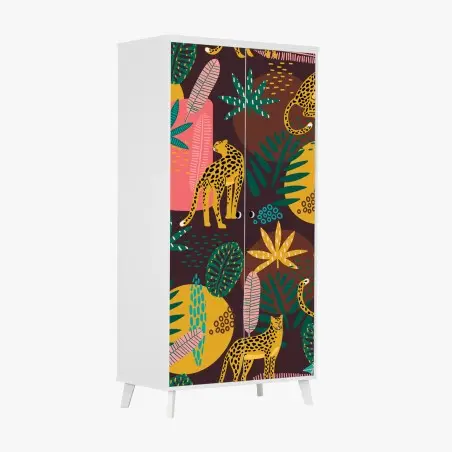 Sticker pour armoire motif jungle aux léopards colorés – Wallnifity®