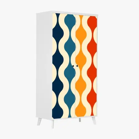 Sticker pour armoire motif rétro ondulé aux couleurs chaudes – Wallnifity®