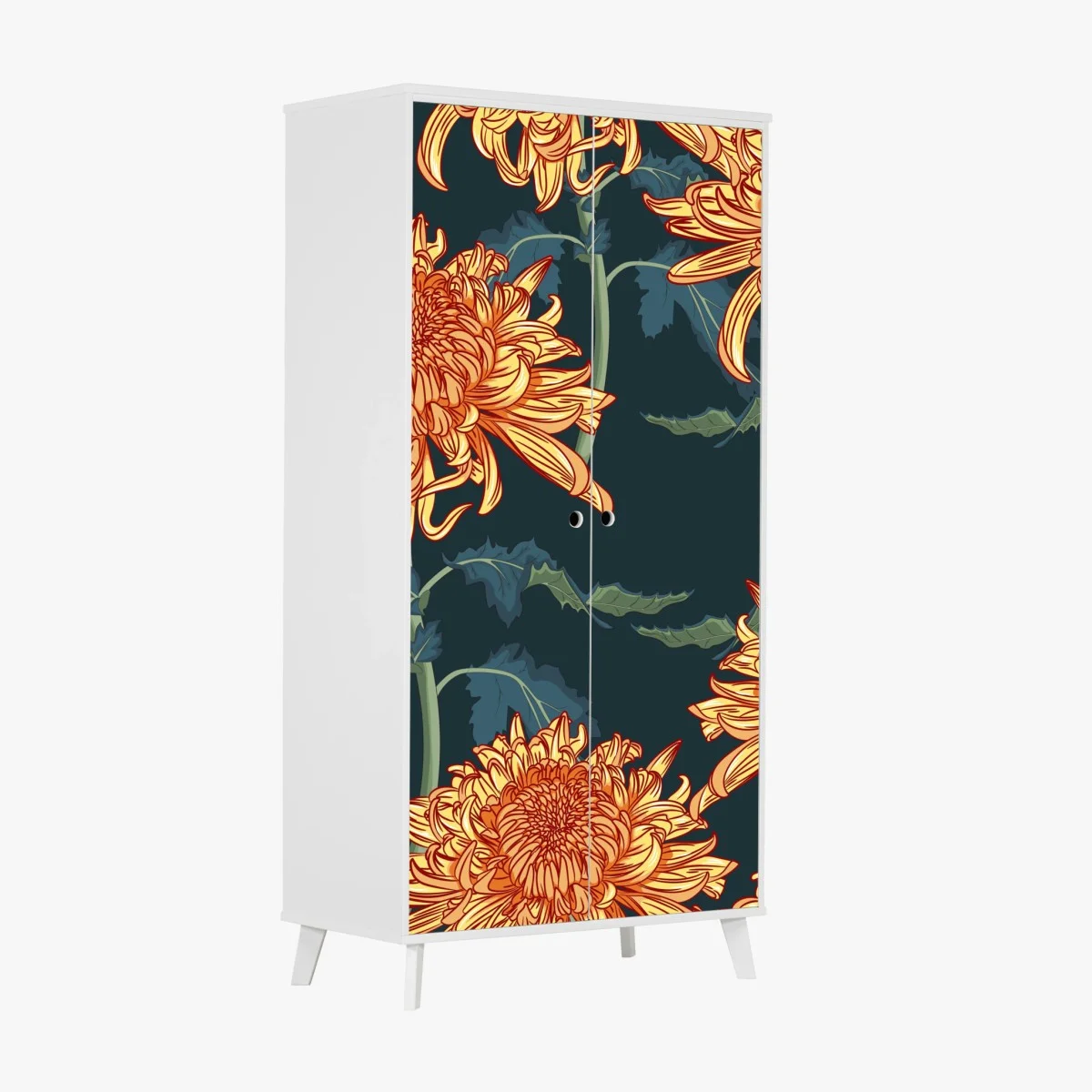 Sticker pour armoire fleurs de chrysanthèmes orange sur fond bleu profond – Wallnifity® Sticker pour armoire fleurs de chrysanthèmes orange sur fond bleu profond – Wallnifity®