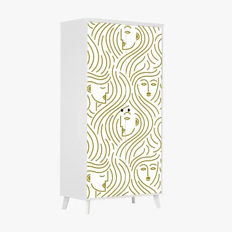 Sticker pour armoire motif de visages dorés aux cheveux ondulés – Wallnifity®