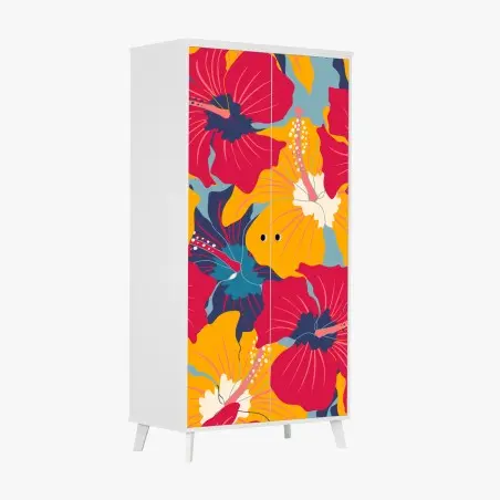 Sticker pour armoire paradis tropical aux hibiscus rétro – Wallnifity®