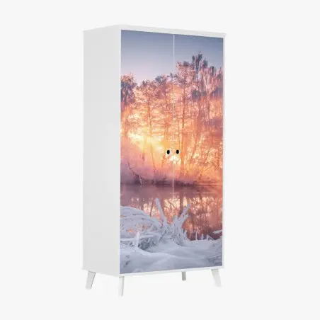 Sticker pour armoire aube hivernale au bord du lac – Wallnifity®
