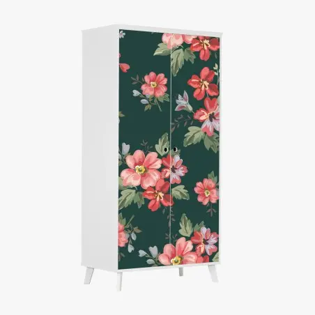 Sticker pour armoire motif floral romantique sur fond vert profond – Wallnifity®