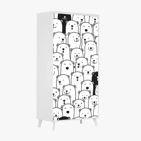 Sticker pour armoire nuée d'ours mignons noir et blanc – Wallnifity®