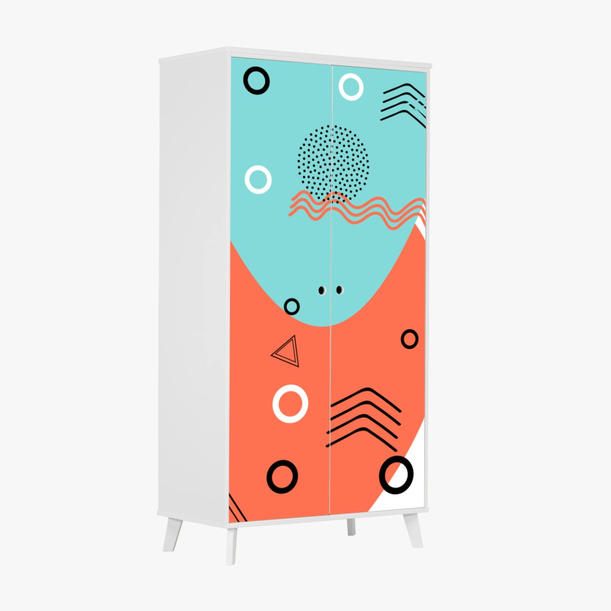 Sticker pour armoire composition abstraite aux formes colorées et motifs géométriques – Wallnifity®