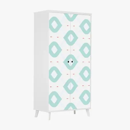 Sticker pour armoire motif losanges turquoise et corail – Wallnifity®