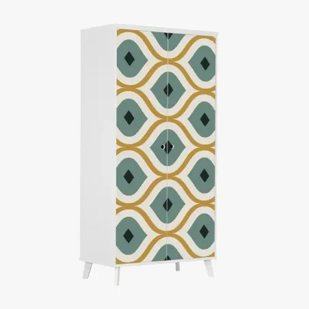 Sticker pour armoire motif géométrique élégant en vert et or – Wallnifity®