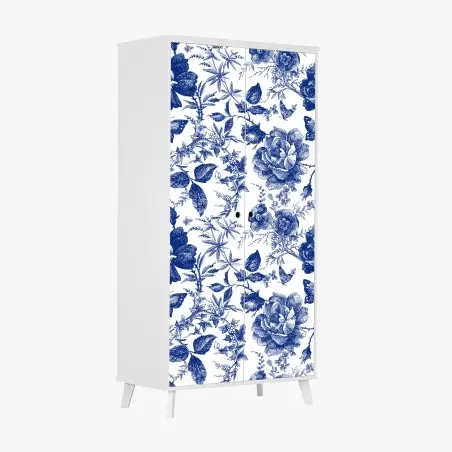 Sticker pour armoire motif floral bleu classique et raffiné – Wallnifity®