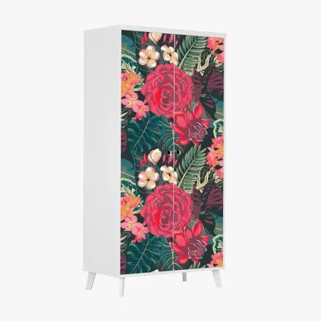 Sticker pour armoire parure botanique tropicale aux fleurs rouges – Wallnifity®