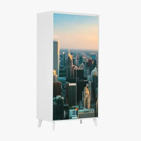 Sticker pour armoire panorama urbain de Chicago au coucher du soleil – Wallnifity®