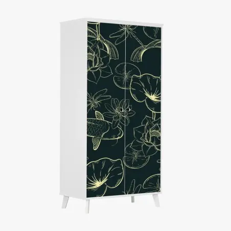 Sticker pour armoire motif carpes koi et nénuphars, illustration élégante – Wallnifity®