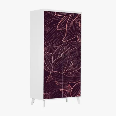 Sticker pour armoire motif floral linéaire rose doré sur fond bordeaux – Wallnifity®