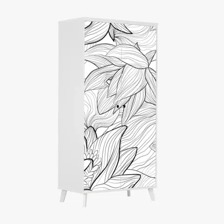 Sticker pour armoire motif floral linéaire noir et blanc – Wallnifity®