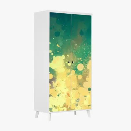 Sticker pour armoire explosion de peinture turquoise et jaune – Wallnifity®