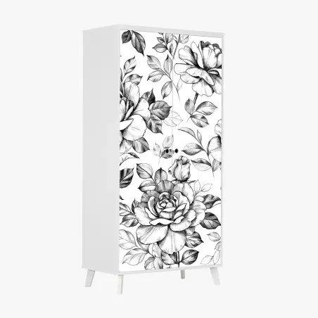 Sticker pour armoire motif floral vintage rose en dessin au crayon – Wallnifity®