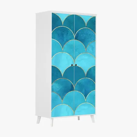 Sticker pour armoire motif d'écailles bleues avec liserés dorés – Wallnifity®