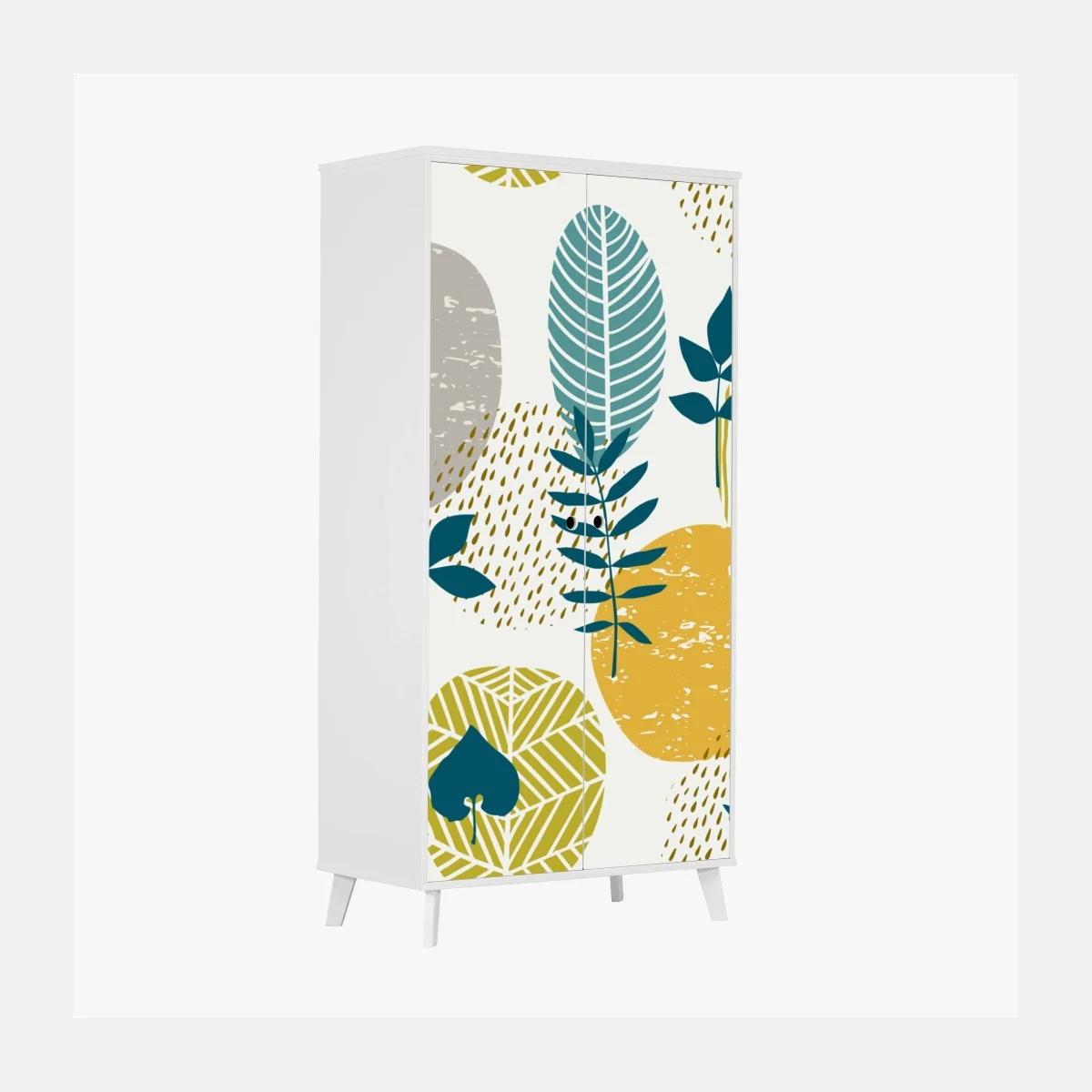 Sticker pour armoire motif botanique graphique aux cercles moutarde et sarcelle – Wallnifity® Sticker pour armoire motif botanique graphique aux cercles moutarde et sarcelle – Wallnifity®