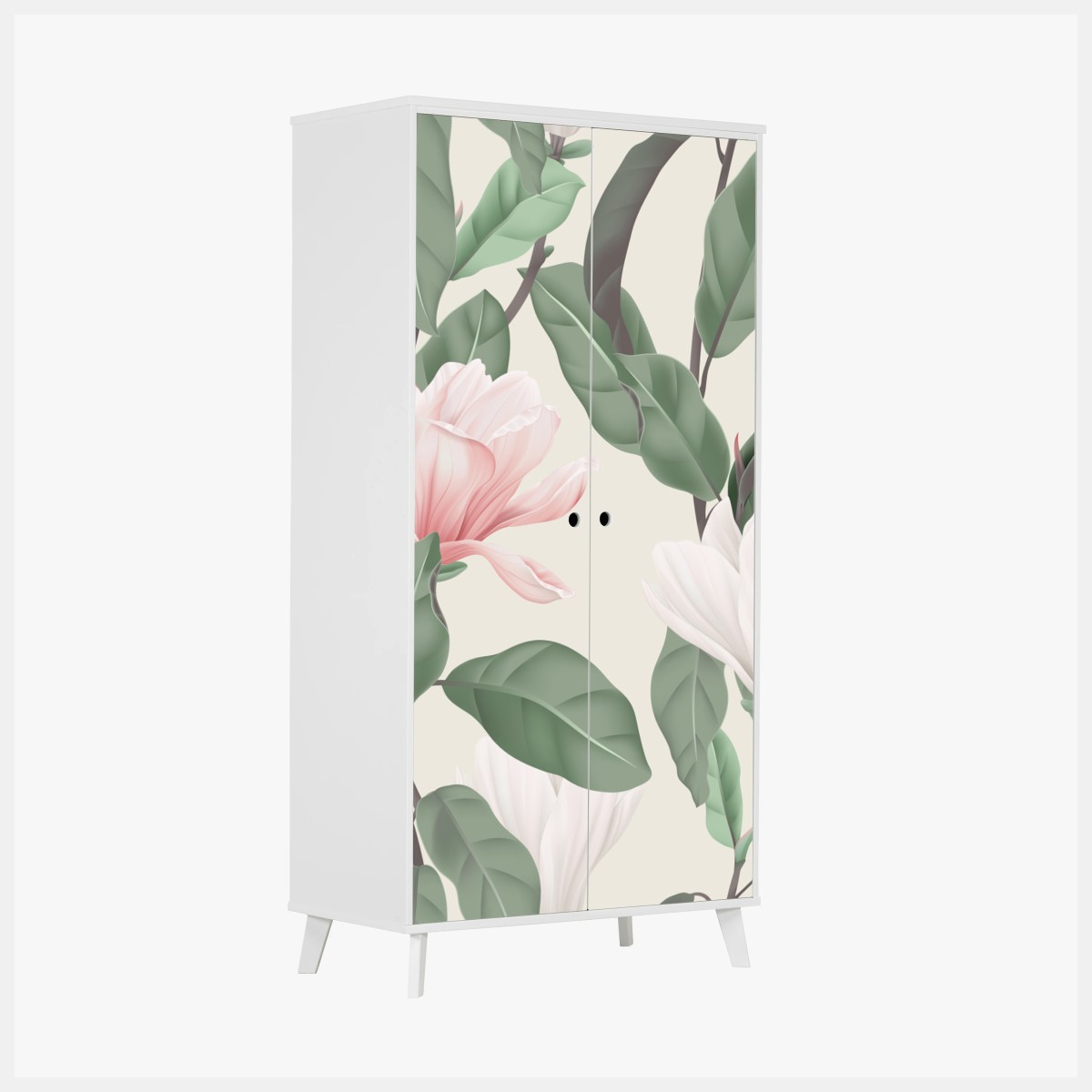 Sticker pour armoire motif magnolia pastel sur fond beige – Wallnifity®