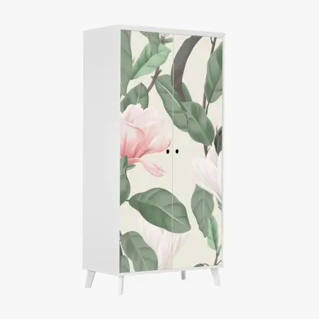 Sticker pour armoire motif magnolia pastel sur fond beige – Wallnifity®