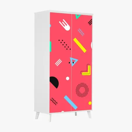 Sticker pour armoire motif géométrique rétro années 80 rose corail – Wallnifity®