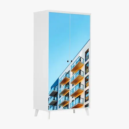Sticker pour armoire balcons contemporains contre un ciel bleu – Wallnifity®