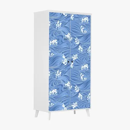 Sticker pour armoire motif de vagues stylisées bleu océan – Wallnifity®