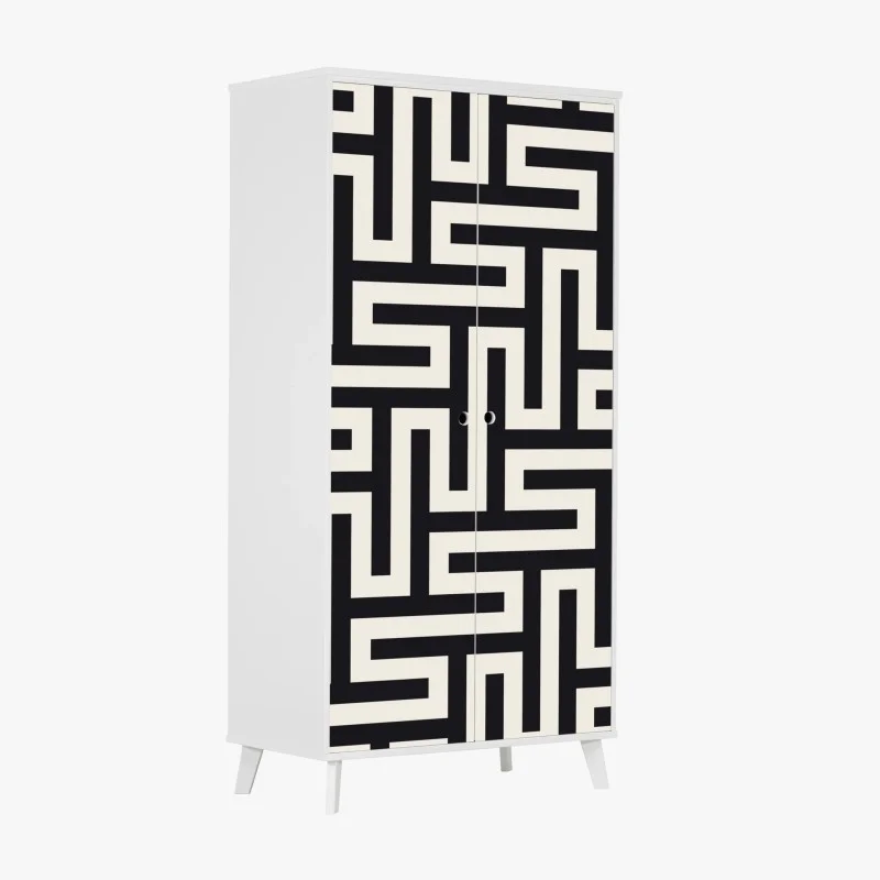 Sticker pour armoire motif labyrinthe géométrique noir et beige – Wallnifity® Sticker pour armoire motif labyrinthe géométrique noir et beige – Wallnifity®