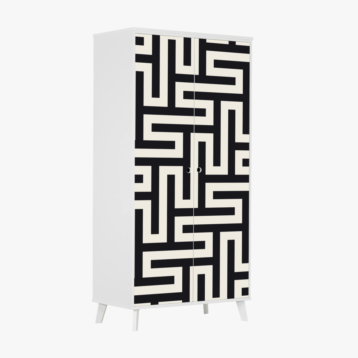 Sticker pour armoire motif labyrinthe géométrique noir et beige – Wallnifity®