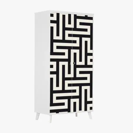 Sticker pour armoire motif labyrinthe géométrique noir et beige – Wallnifity®