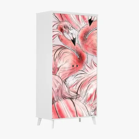 Sticker pour armoire motif flamants roses aquarelle élégant – Wallnifity®