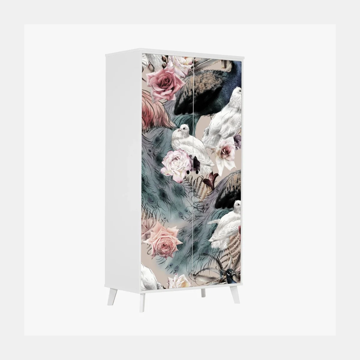 Sticker pour armoire parade de plumes et roses en aquarelle – Wallnifity® Sticker pour armoire parade de plumes et roses en aquarelle – Wallnifity®