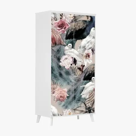 Sticker pour armoire parade de plumes et roses en aquarelle – Wallnifity®