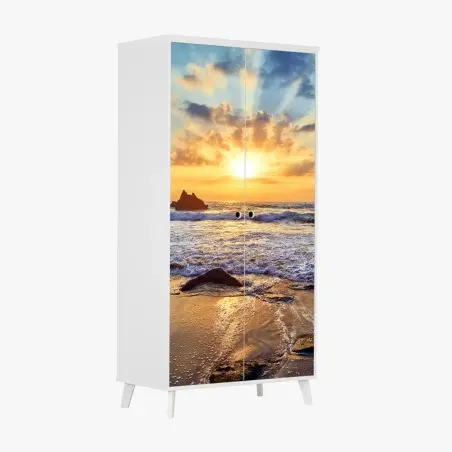 Sticker pour armoire coucher de soleil sur la côte rocheuse – Wallnifity®