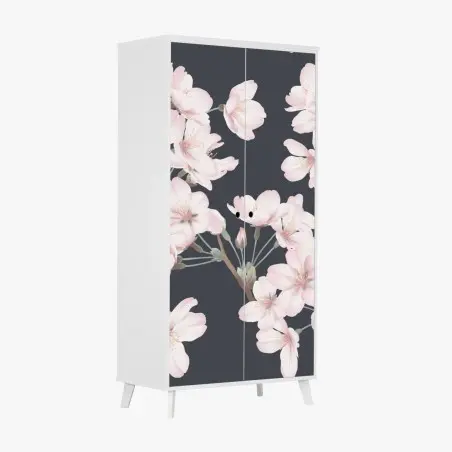 Sticker pour armoire motif de fleurs de cerisier délicates sur fond gris – Wallnifity®