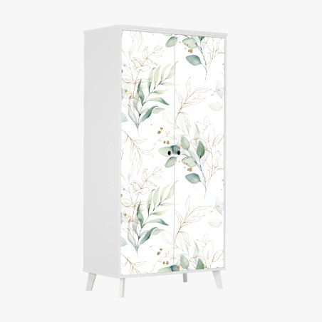 Sticker pour armoire motif botanique aquarelle vert et doré – Wallnifity®