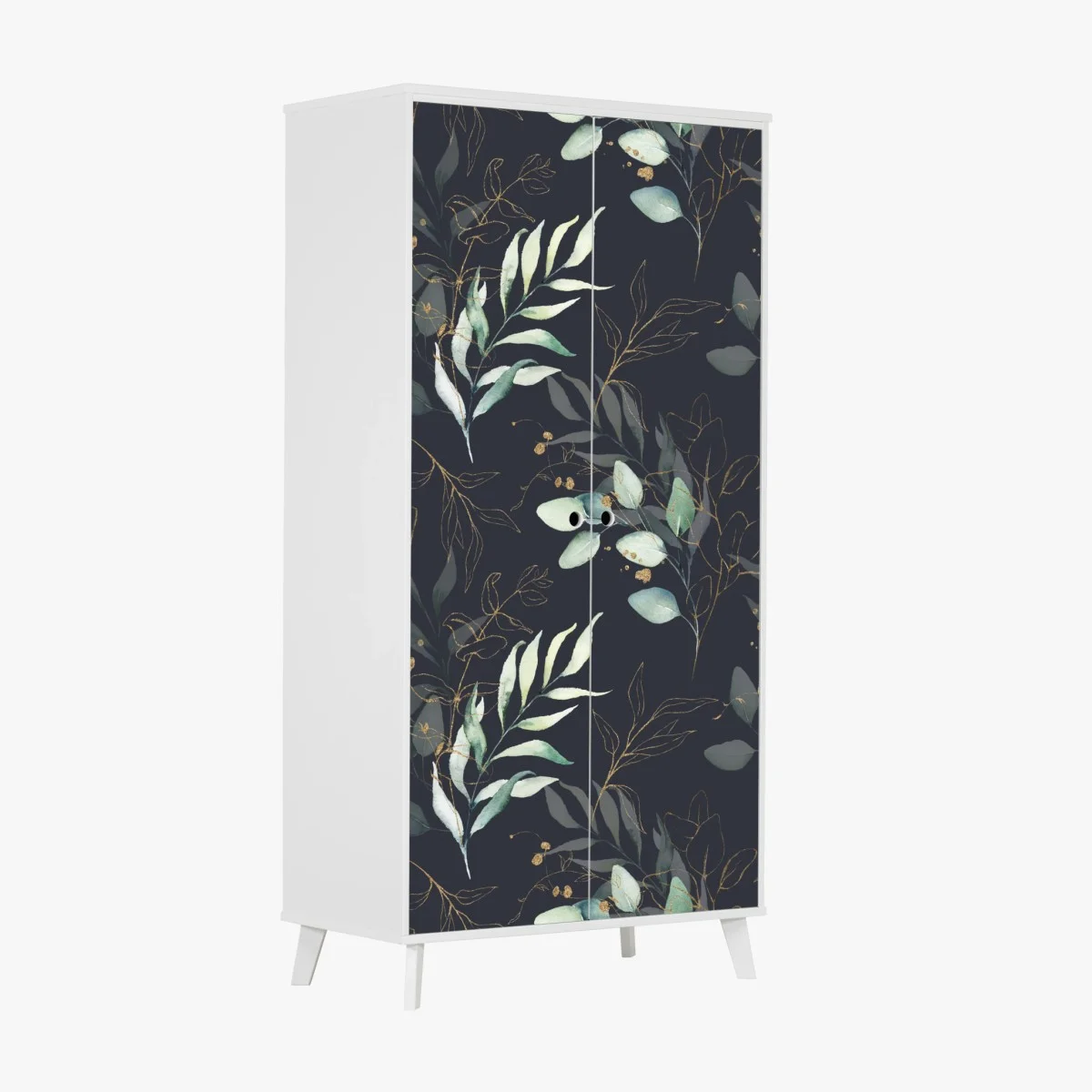 Sticker pour armoire motif feuilles aquarelle avec accents dorés sur fond sombre – Wallnifity® Sticker pour armoire motif feuilles aquarelle avec accents dorés sur fond sombre – Wallnifity®